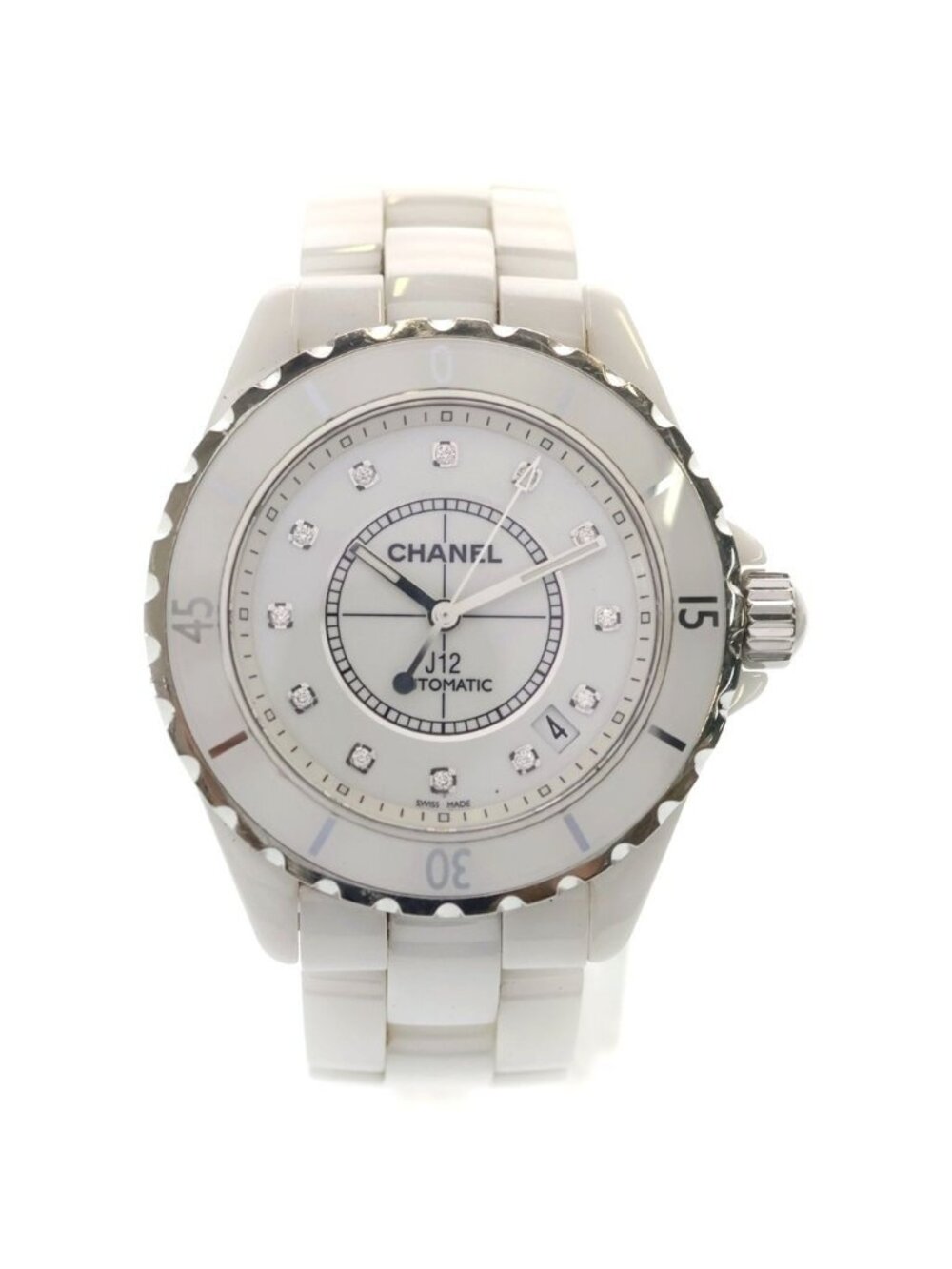 Chanel Diamond Ce SS At Ceramic Stainless Steel Automatic Watch White